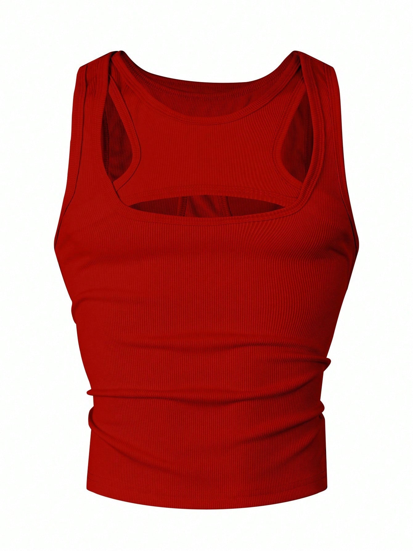 Men's Solid Color Cutout Round Neck Slim Fit Tank Top