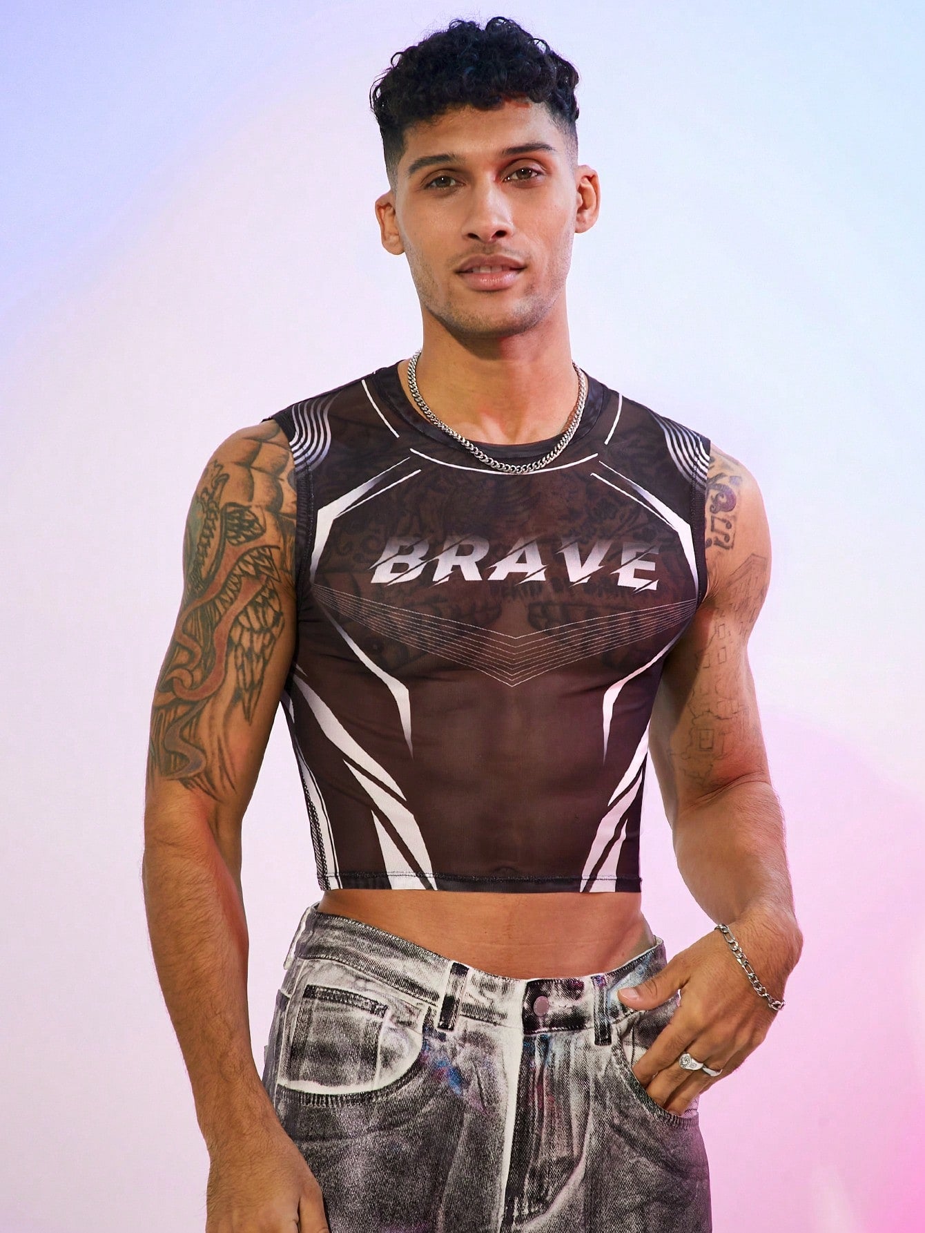 Men's Angel Print Casual Tank Top