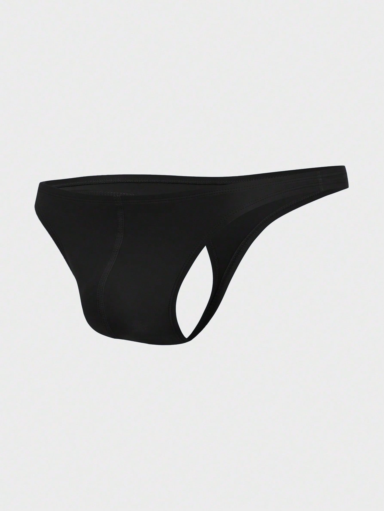 Black men's plain swim briefs with cut-out detail, high waist, short length, and high-stretch polyester elastane fabric.