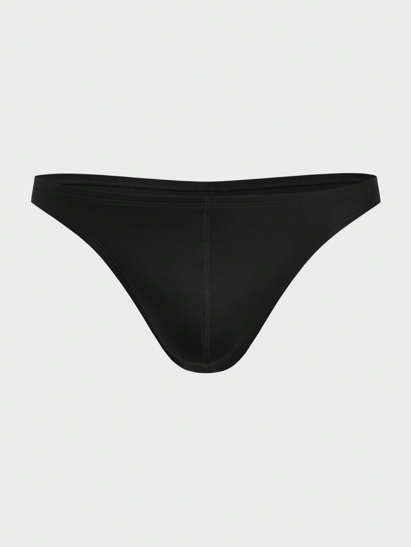 Black men's plain swim briefs with cut-out detail, high waist, short length, and high-stretch polyester elastane fabric.