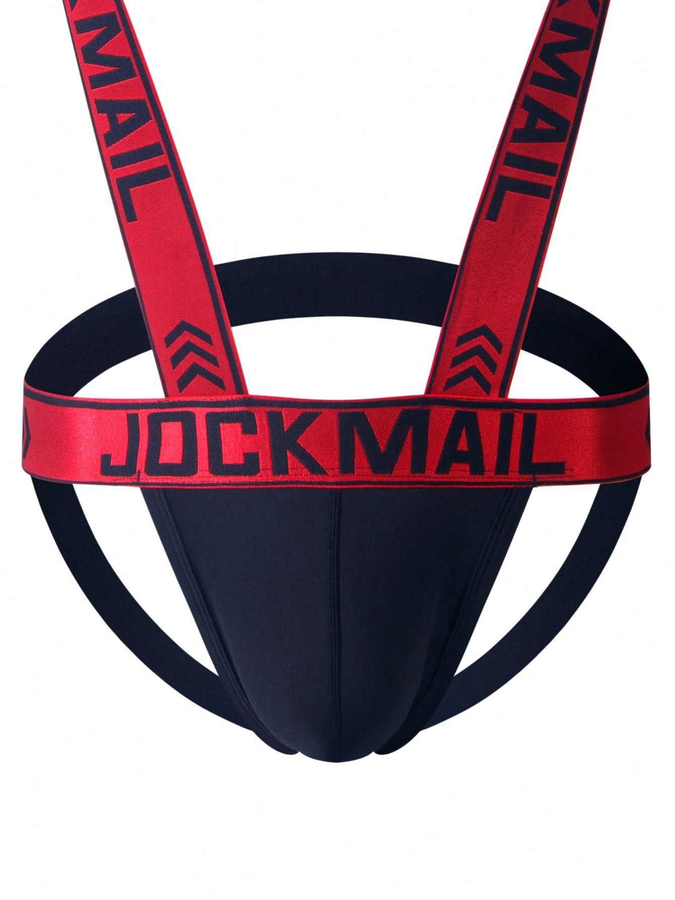 Men's Jockmail 2-in-1 jockstrap underwear with one-shoulder straps, cut-out detail, and medium-stretch polyester elastane fabric.
