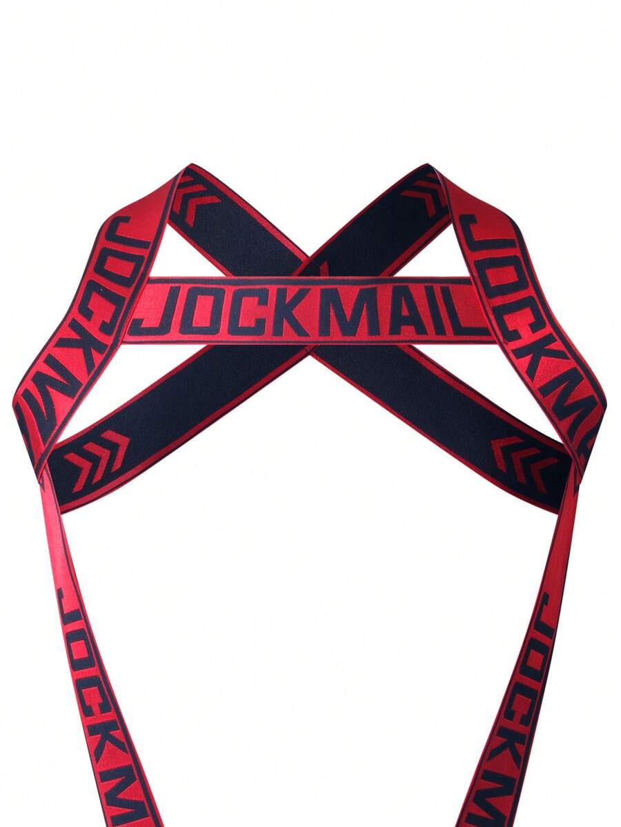 Red men's 2-in-1 one-shoulder strap jockstrap underwear with adjustable strap design.