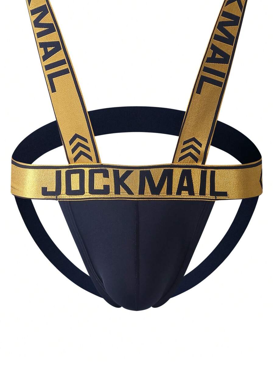 Red men's 2-in-1 one-shoulder strap jockstrap underwear with adjustable strap design.