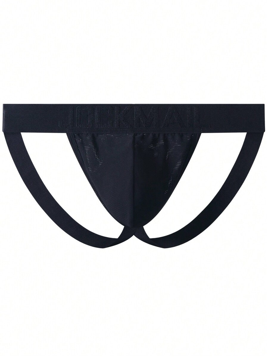 Pink men's low rise thong underwear featuring a minimalist sports brief cut and medium stretch fabric.