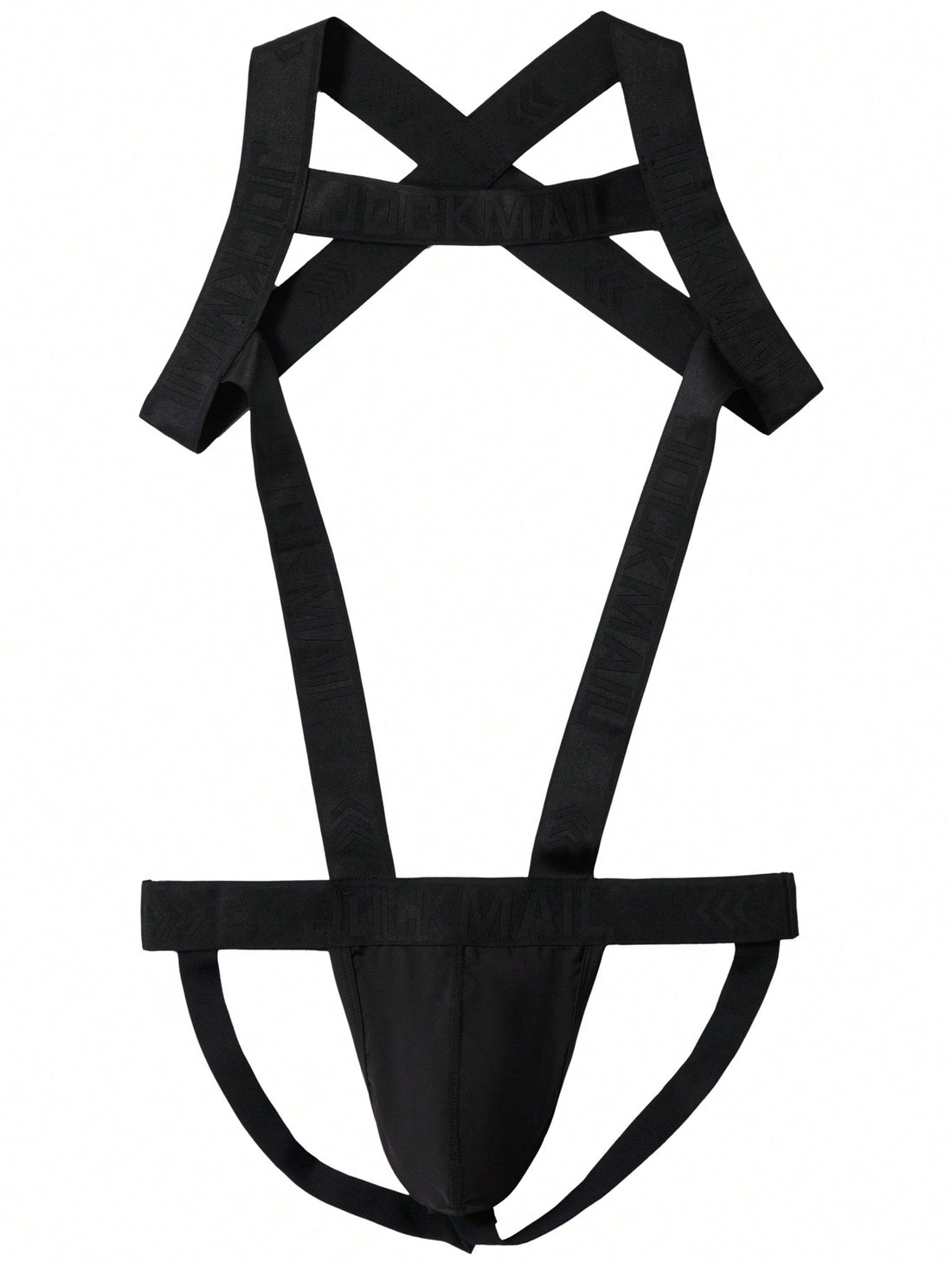 Men's Jockmail 2-in-1 jockstrap underwear with one-shoulder straps, cut-out detail, and medium-stretch polyester elastane fabric.