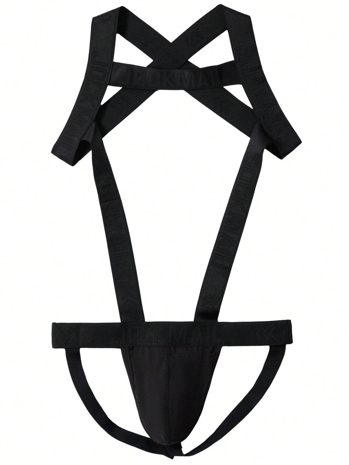 Men's Jockmail 2-in-1 jockstrap underwear with one-shoulder straps, cut-out detail, and medium-stretch polyester elastane fabric.