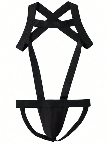Men's Jockmail 2-in-1 jockstrap underwear with one-shoulder straps, cut-out detail, and medium-stretch polyester elastane fabric.