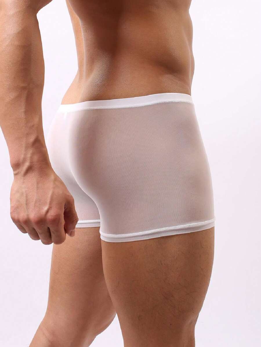 White see-through mesh men's low rise hipster briefs with contrast binding detail