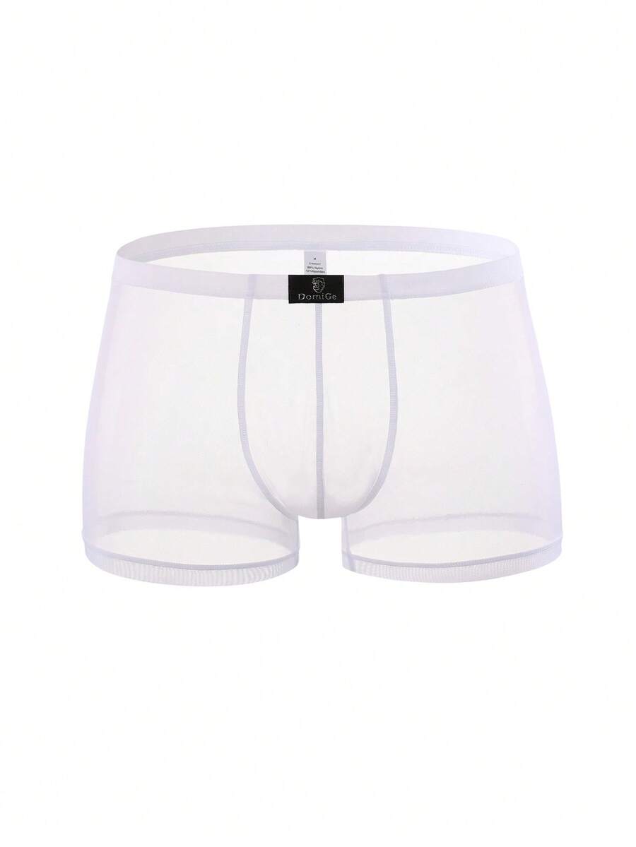 White see-through mesh men's low rise hipster briefs with contrast binding detail
