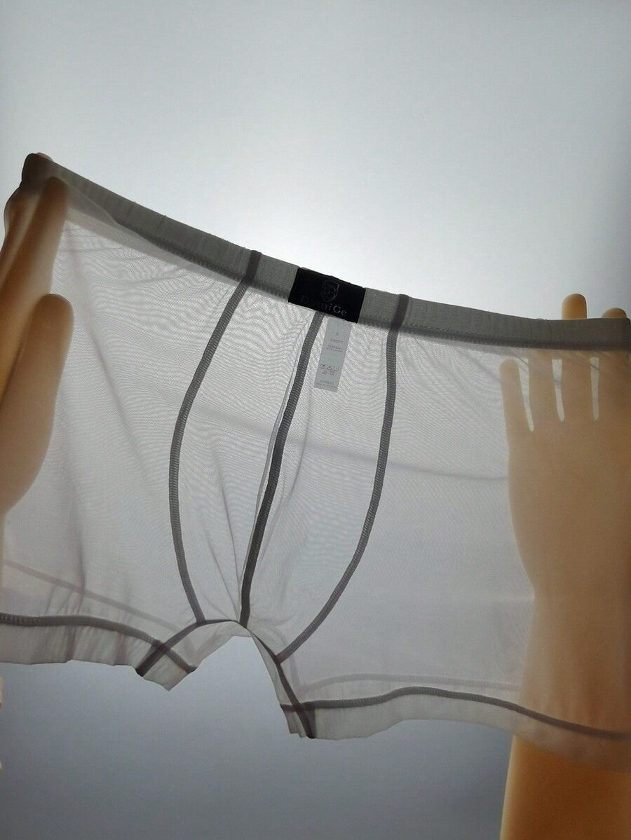 White see-through mesh men's low rise hipster briefs with contrast binding detail