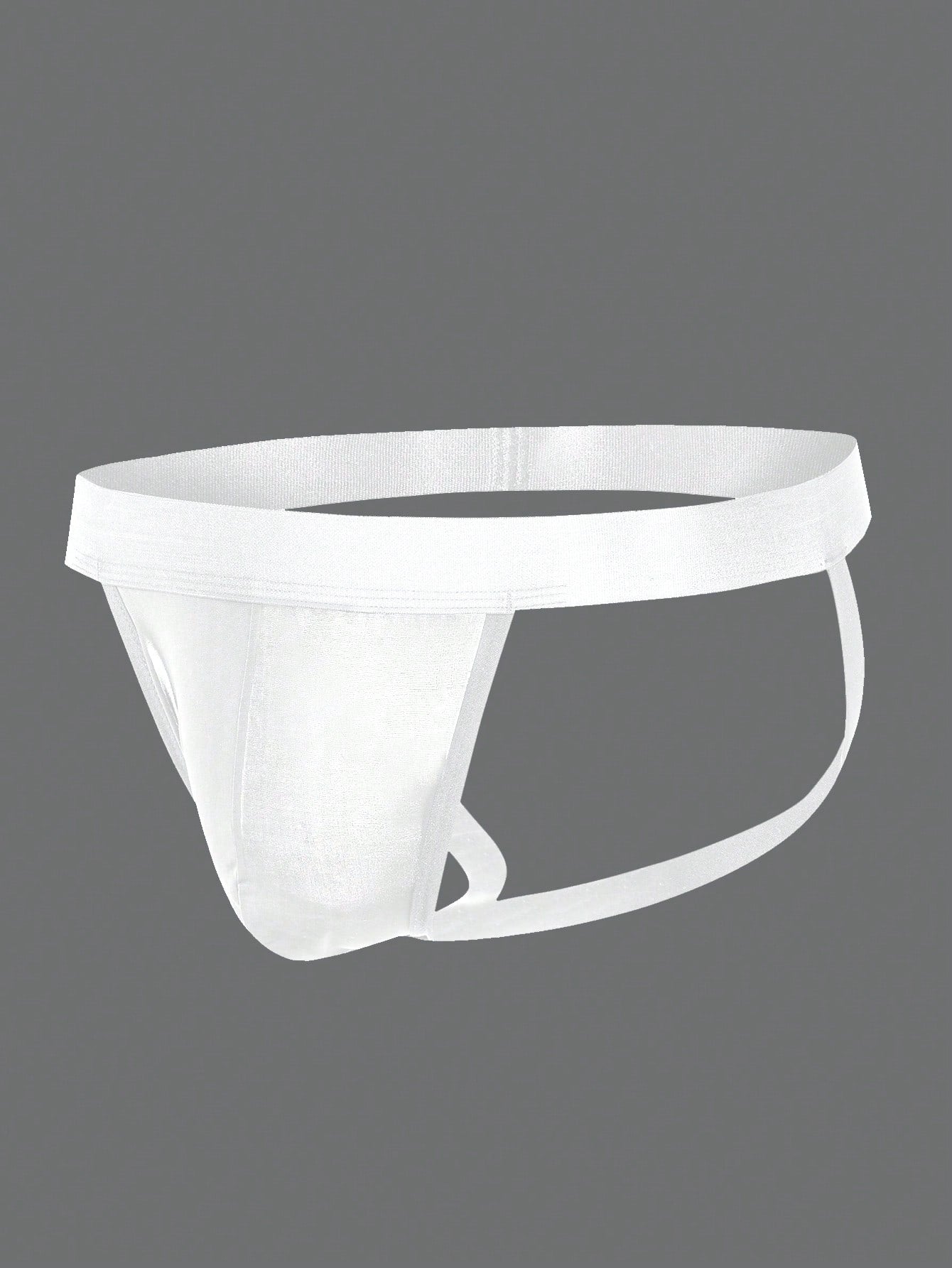 Men's white G-string underwear in knitted fabric with tape detail, mid-rise fit, and medium stretch for daily wear.