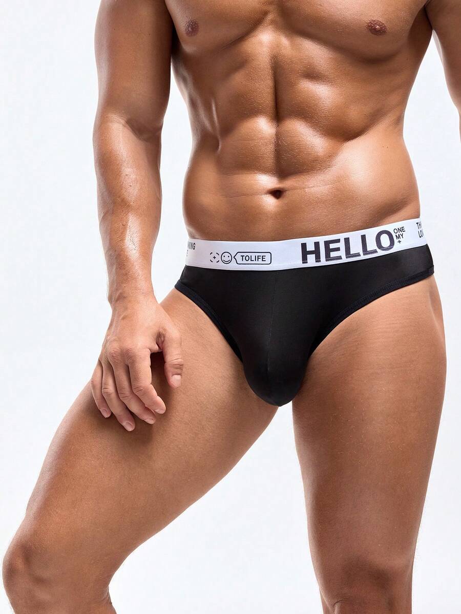 5 pack of men's low rise thongs with letter print design in multicolor knitted fabric