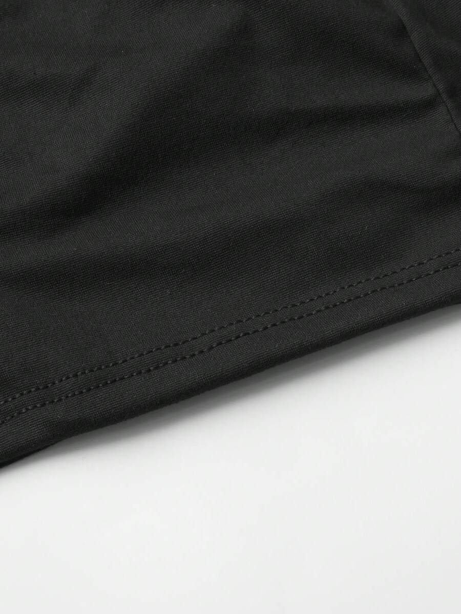 Two pairs of men's black graphic briefs with mid-rise waist, colorblock design, and high stretch fabric.