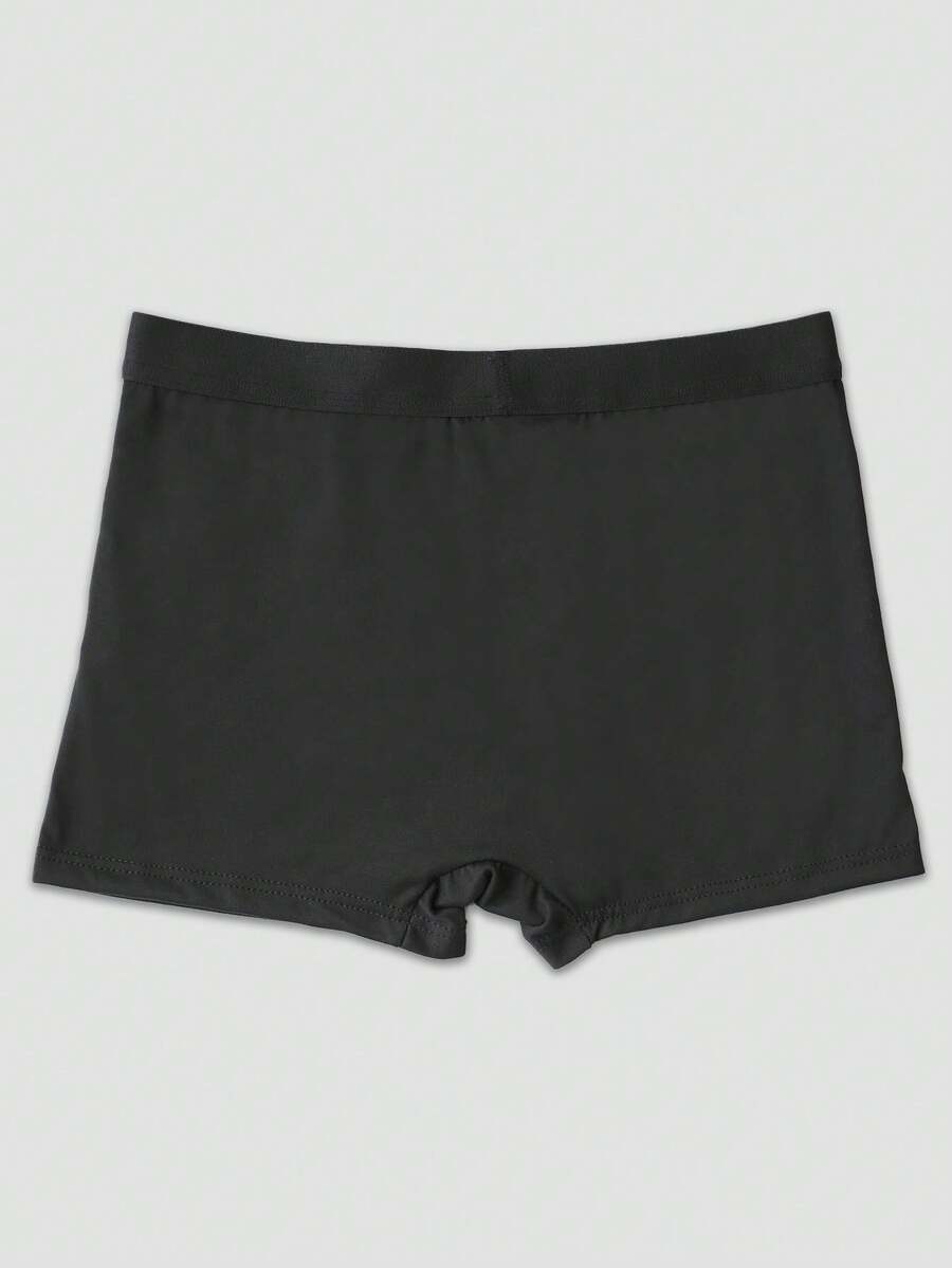 Two pairs of men's black graphic briefs with mid-rise waist, colorblock design, and high stretch fabric.