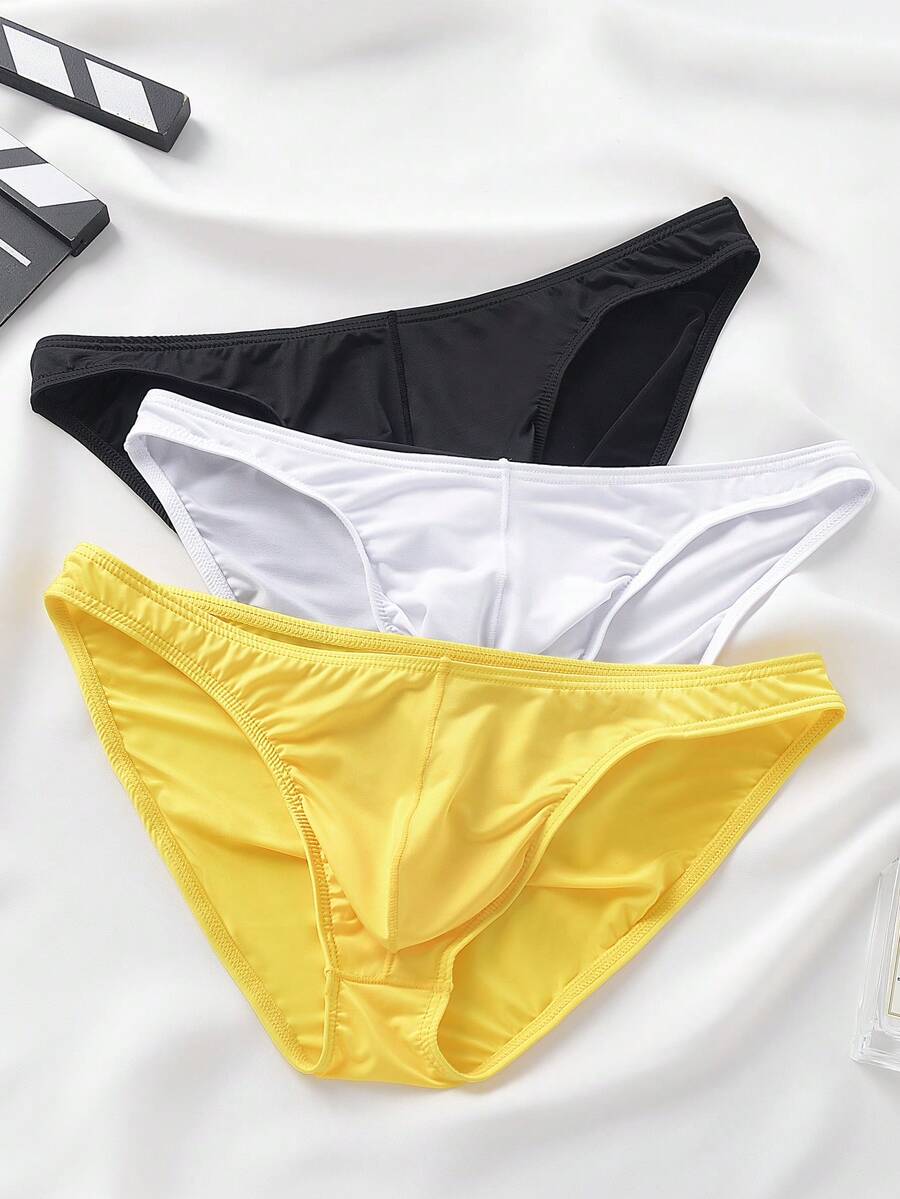 3-pack set of men's low-rise triangle briefs featuring breathable semi-sheer multicolor mesh fabric with medium stretch.