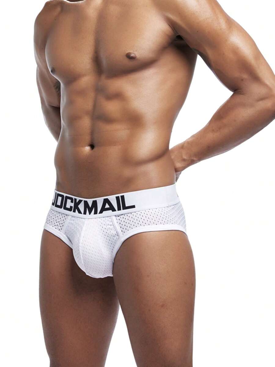 4-pack of men's sporty low-rise briefs featuring breathable mesh design and contrast binding in multicolor.