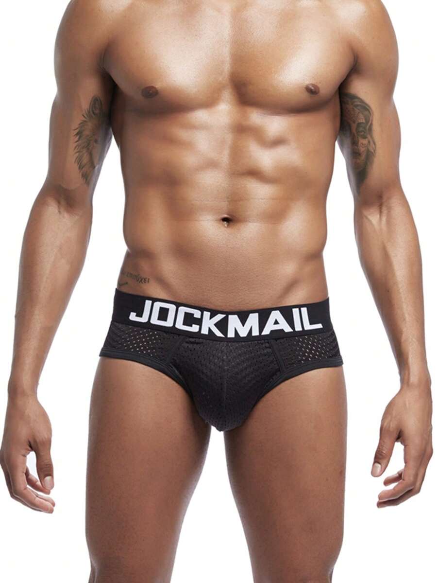 4-pack of men's sporty low-rise briefs featuring breathable mesh design and contrast binding in multicolor.