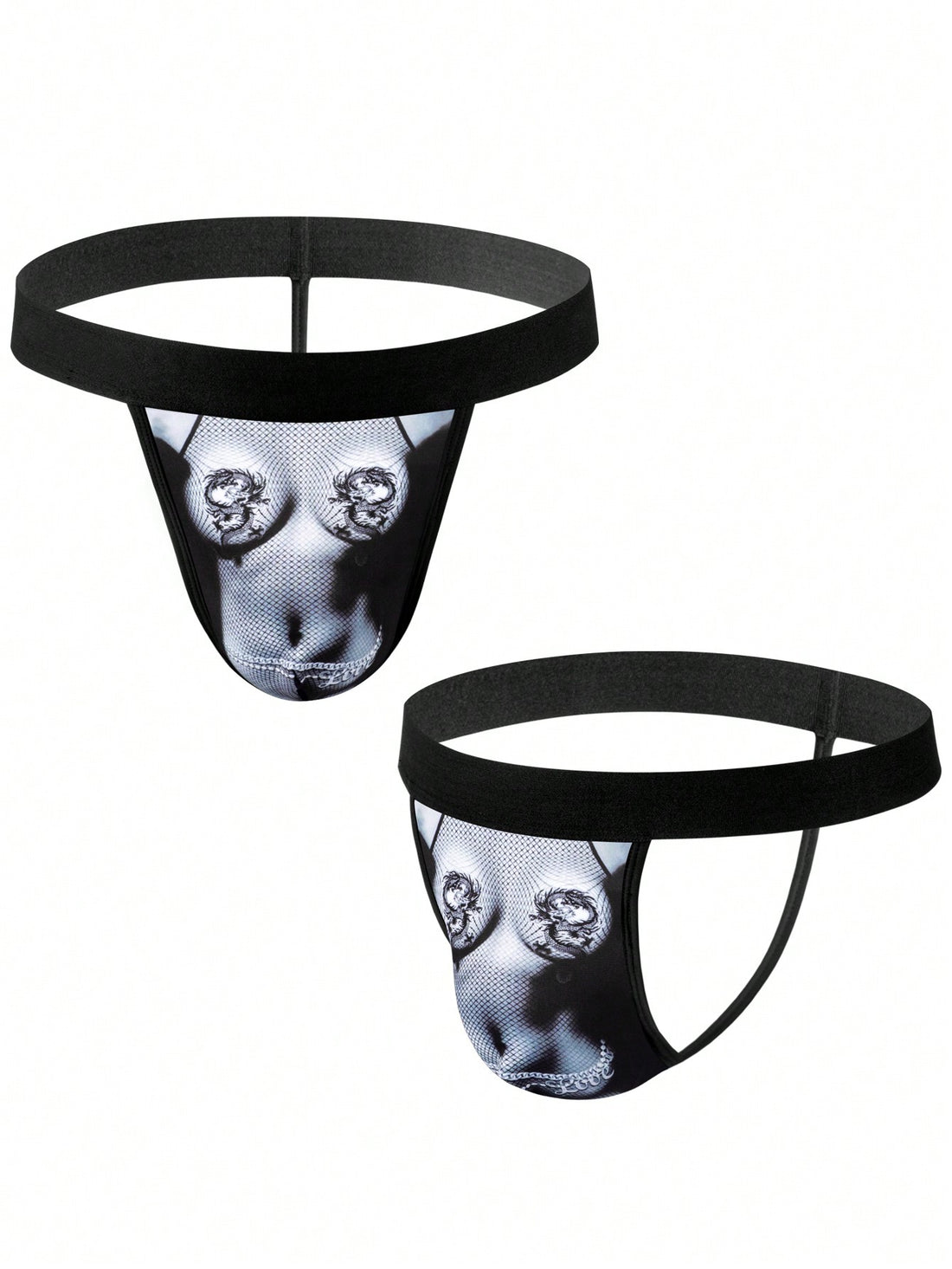 Multicolor men's Halloween thong briefs featuring contrast binding, tape details, and a mid-rise waist.