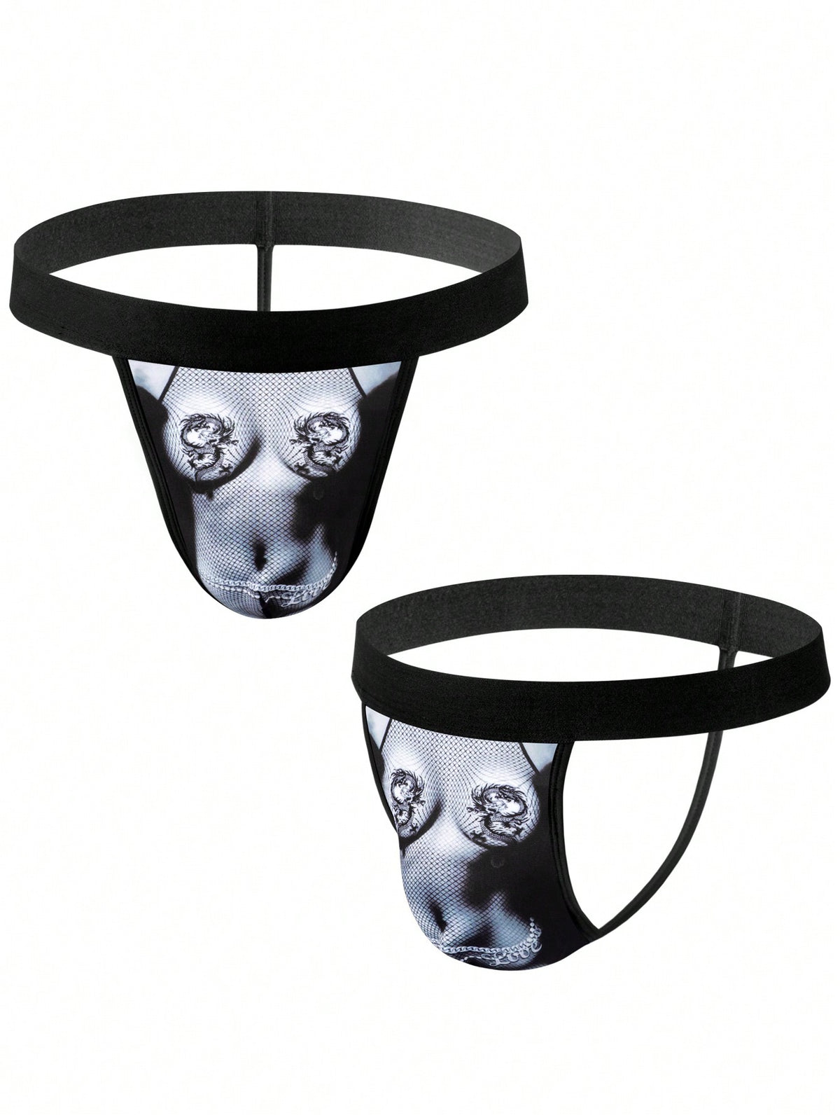 Multicolor men's Halloween thong briefs featuring contrast binding, tape details, and a mid-rise waist.