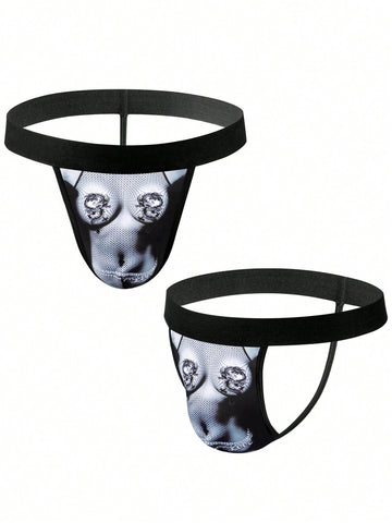 Multicolor men's Halloween thong briefs featuring contrast binding, tape details, and a mid-rise waist.