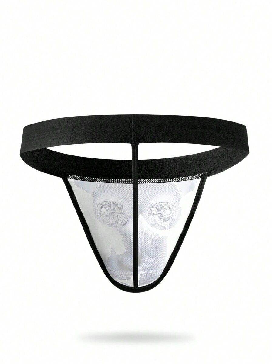 Multicolor men's Halloween thong briefs featuring contrast binding, tape details, and a mid-rise waist.