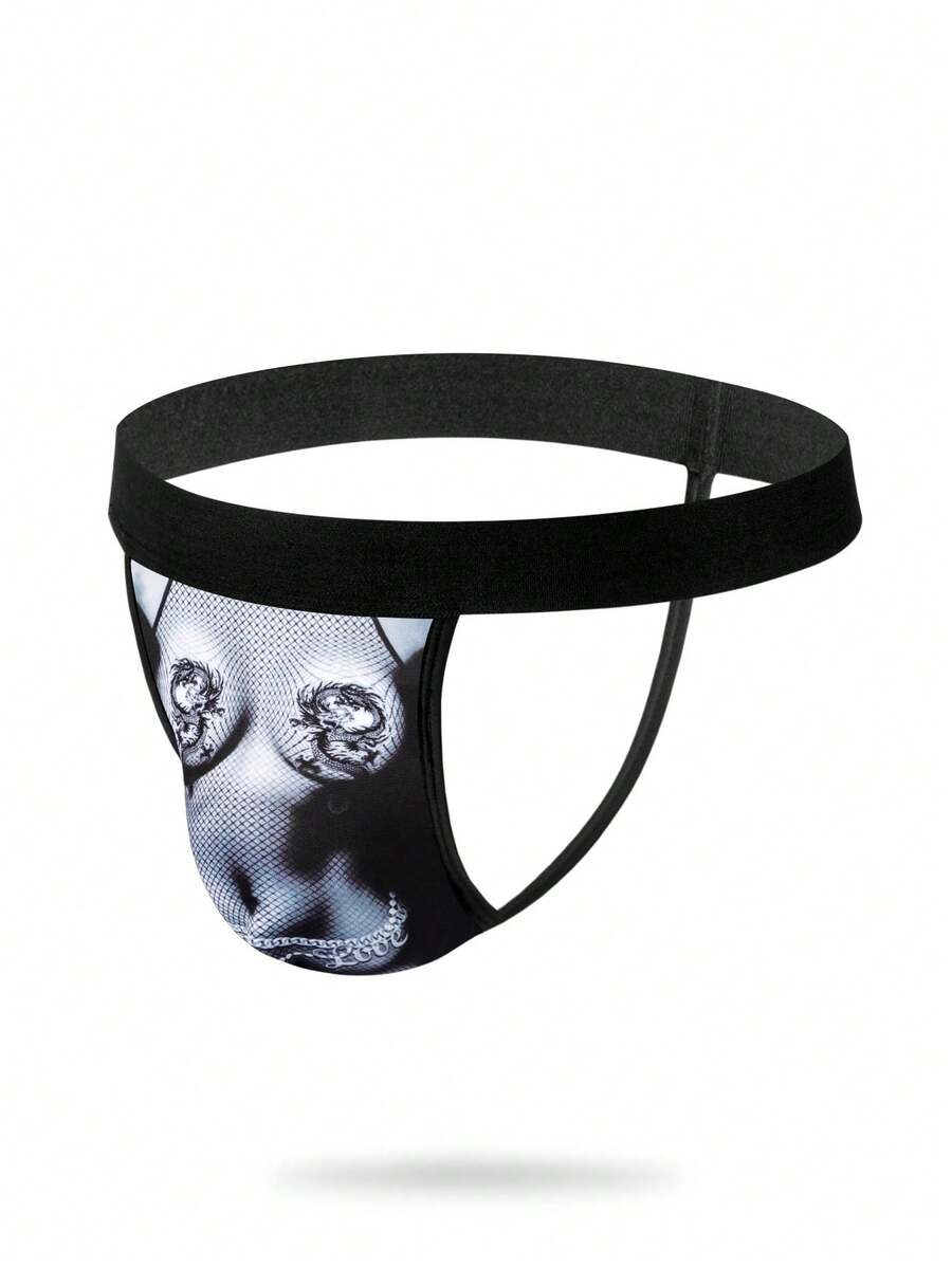 Multicolor men's Halloween thong briefs featuring contrast binding, tape details, and a mid-rise waist.