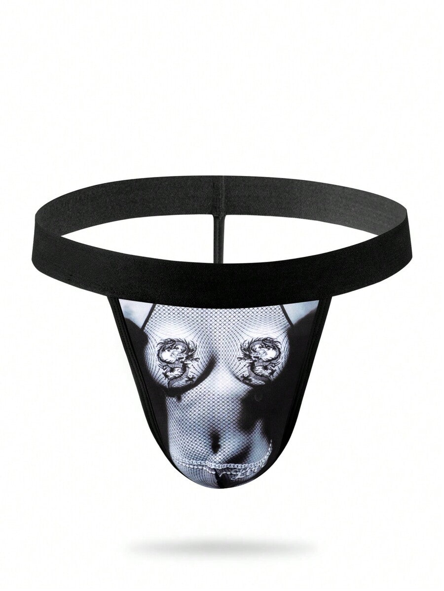 Multicolor men's Halloween thong briefs featuring contrast binding, tape details, and a mid-rise waist.