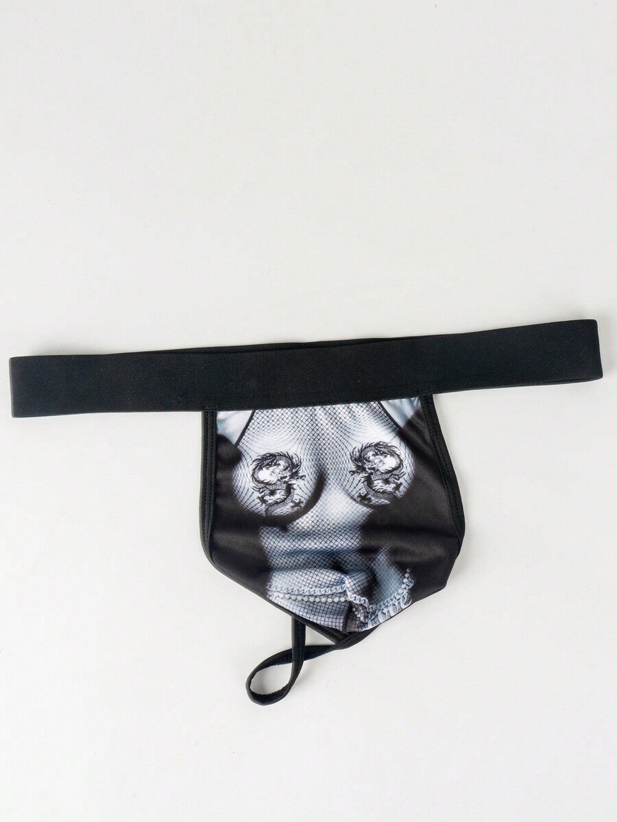 Multicolor men's Halloween thong briefs featuring contrast binding, tape details, and a mid-rise waist.