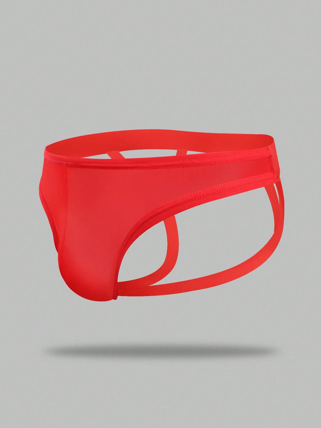 Red men's low-rise jockstrap underwear featuring criss-cross cut-out details in medium stretch knitted fabric.