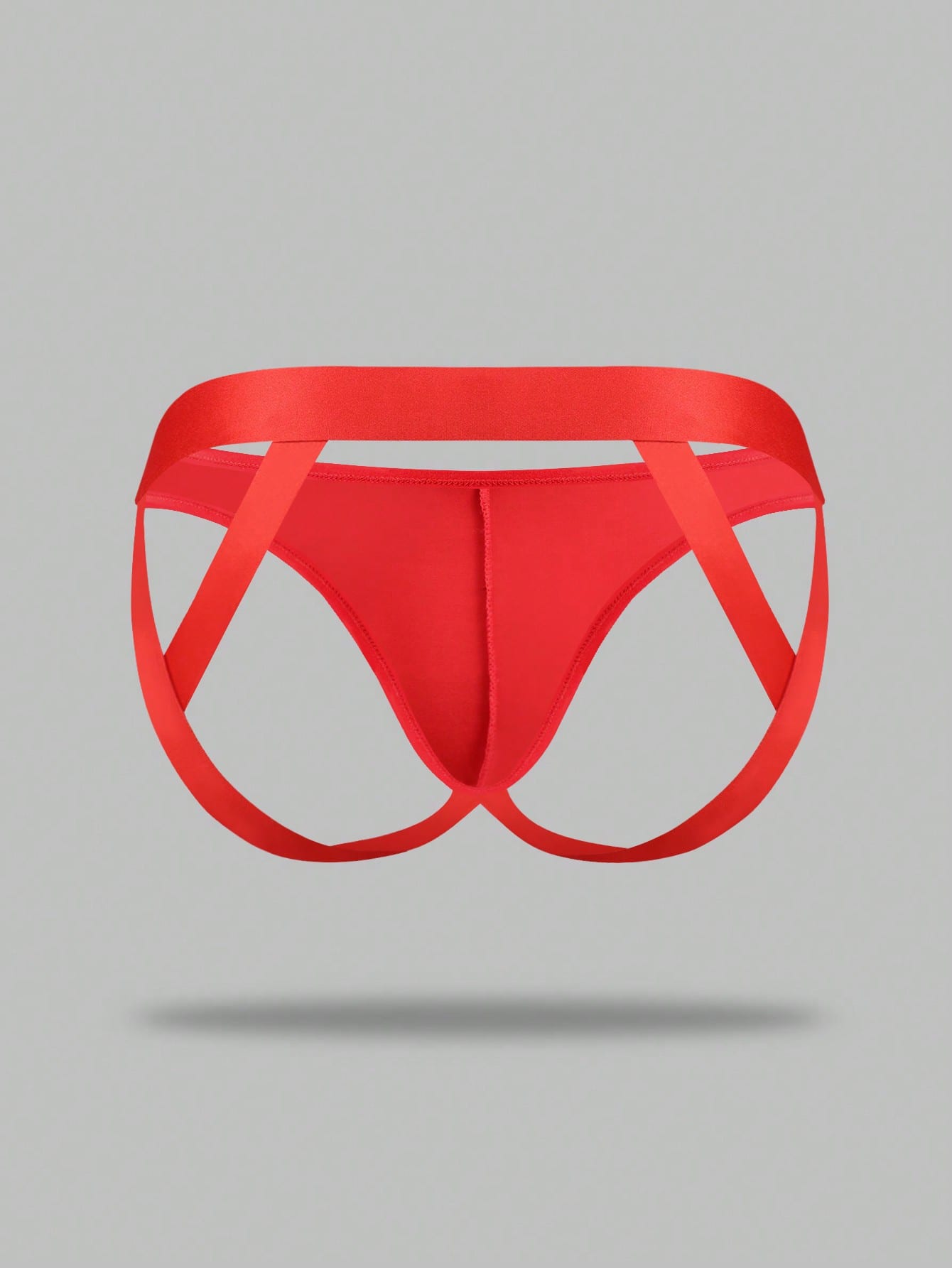 Men's solid color jockstrap underwear in knitted fabric with a breathable hollow design, low rise fit, plain pattern, and medium stretch for daily wear.
