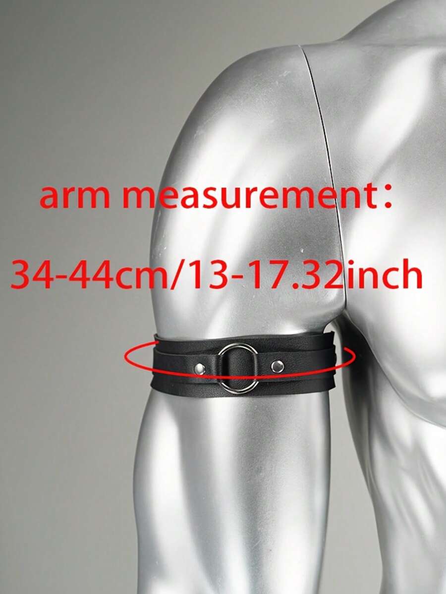 Black gothic PU leather arm cuff band featuring rivet details for men and unisex party accessories.