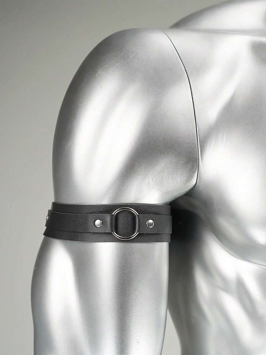 Black gothic PU leather arm cuff band featuring rivet details for men and unisex party accessories.