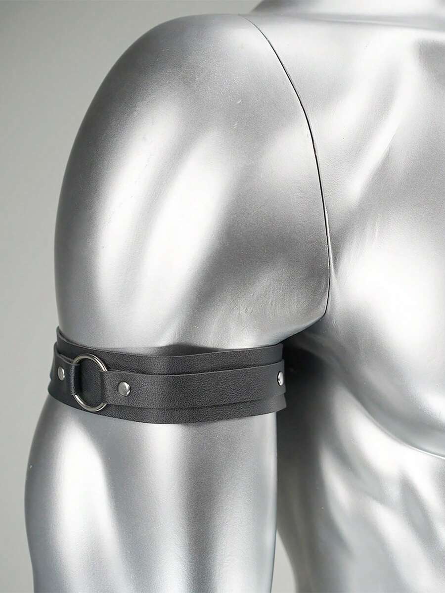 Black gothic PU leather arm cuff band featuring rivet details for men and unisex party accessories.