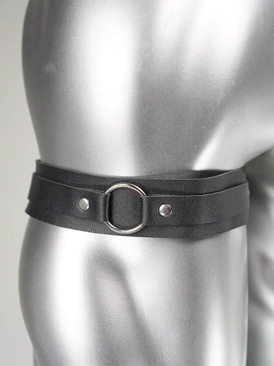 Black gothic PU leather arm cuff band featuring rivet details for men and unisex party accessories.