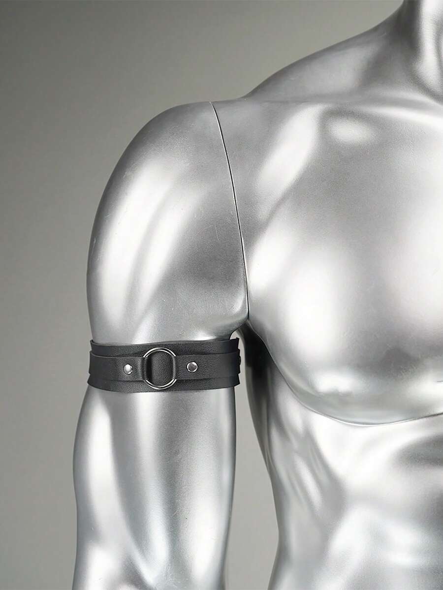 Black gothic PU leather arm cuff band featuring rivet details for men and unisex party accessories.