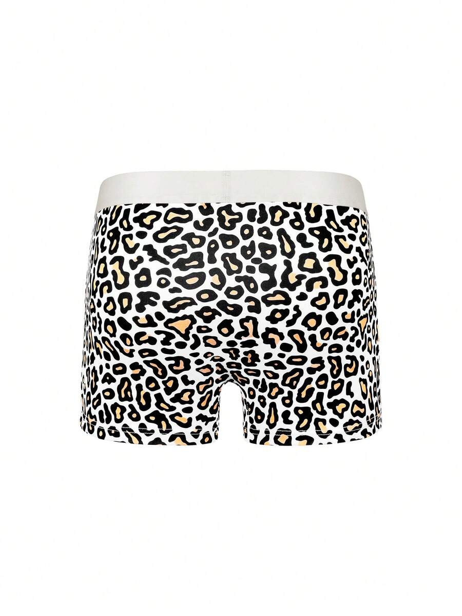 4-pack of men's multicolor leopard print boxer briefs with mid-rise elastic waistband
