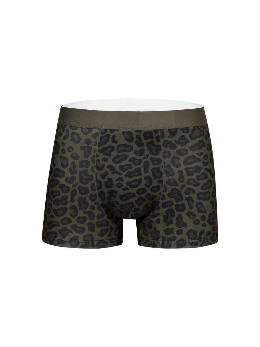 4-pack of men's multicolor leopard print boxer briefs with mid-rise elastic waistband
