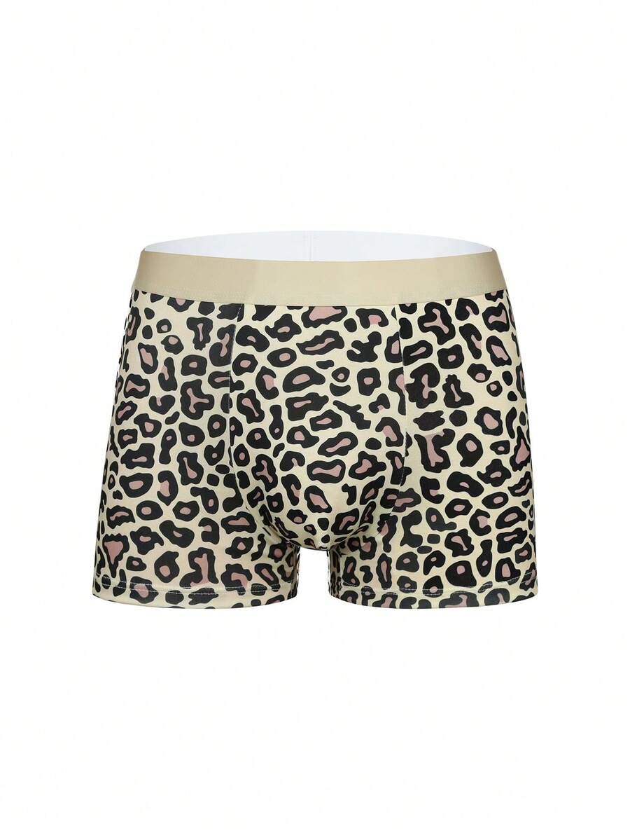 4-pack of men's multicolor leopard print boxer briefs with mid-rise elastic waistband