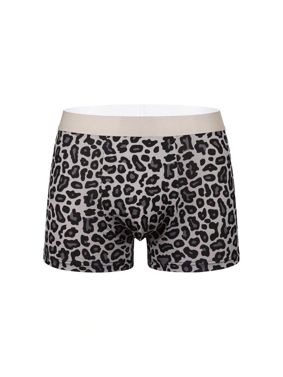 4-pack of men's multicolor leopard print boxer briefs with mid-rise elastic waistband