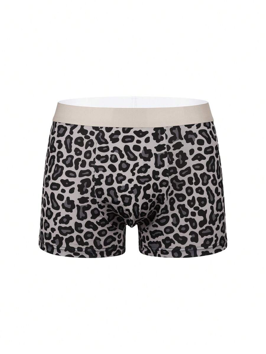 4-pack of men's multicolor leopard print boxer briefs with mid-rise elastic waistband