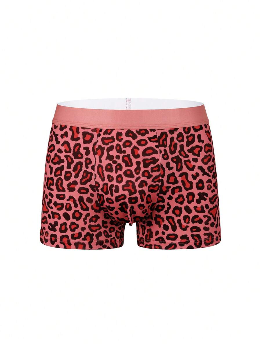 4-pack of men's multicolor leopard print boxer briefs with mid-rise elastic waistband
