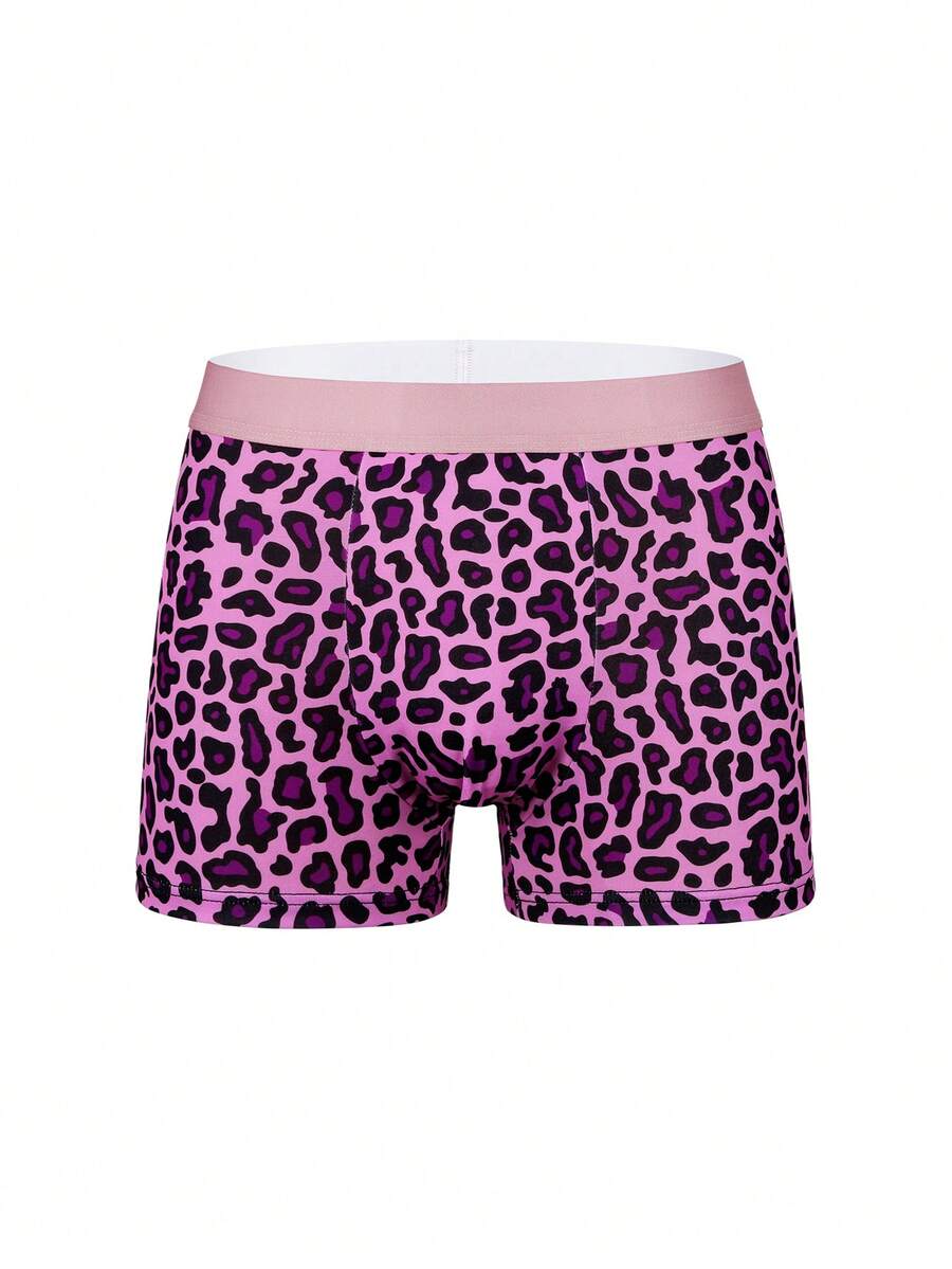 4-pack of men's multicolor leopard print boxer briefs with mid-rise elastic waistband