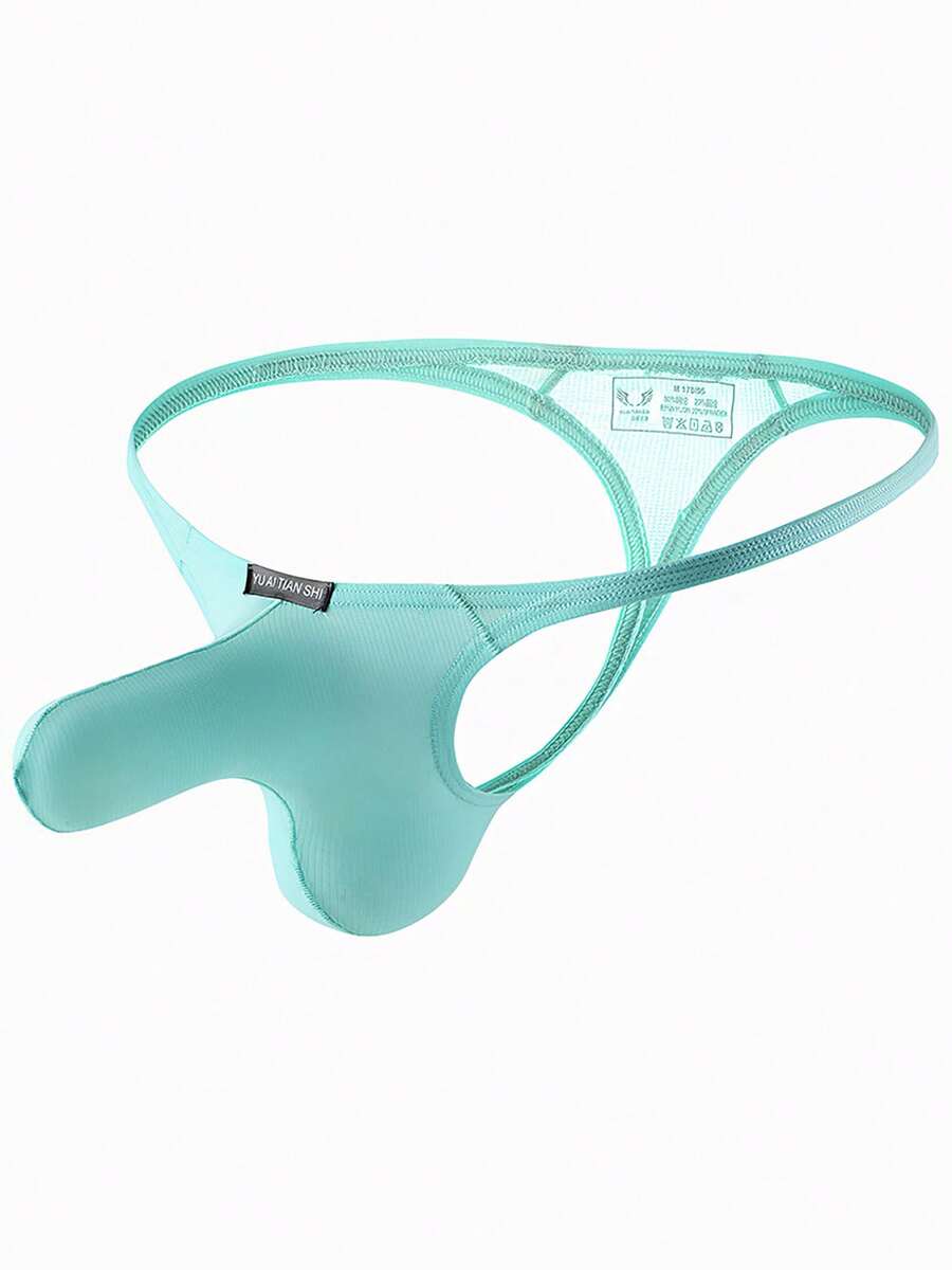 3-pack of men's low-rise g-string thong underwear featuring a bulge pouch design, breathable mesh fabric, and high elastic waistband.