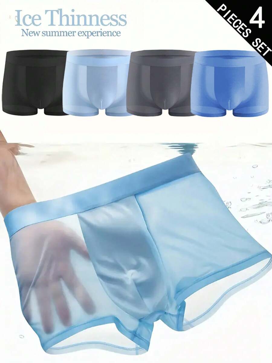 A 4-pack set of men's sporty underwear trunks in multicolor featuring a plain pattern and mid-rise fit.