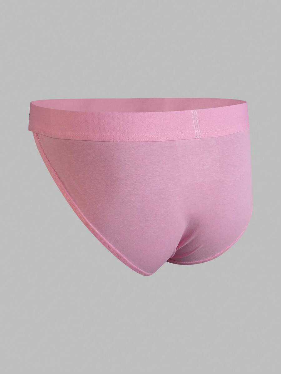Pink men's low-rise cotton triangle briefs featuring sporty cut and decorative fake pockets.