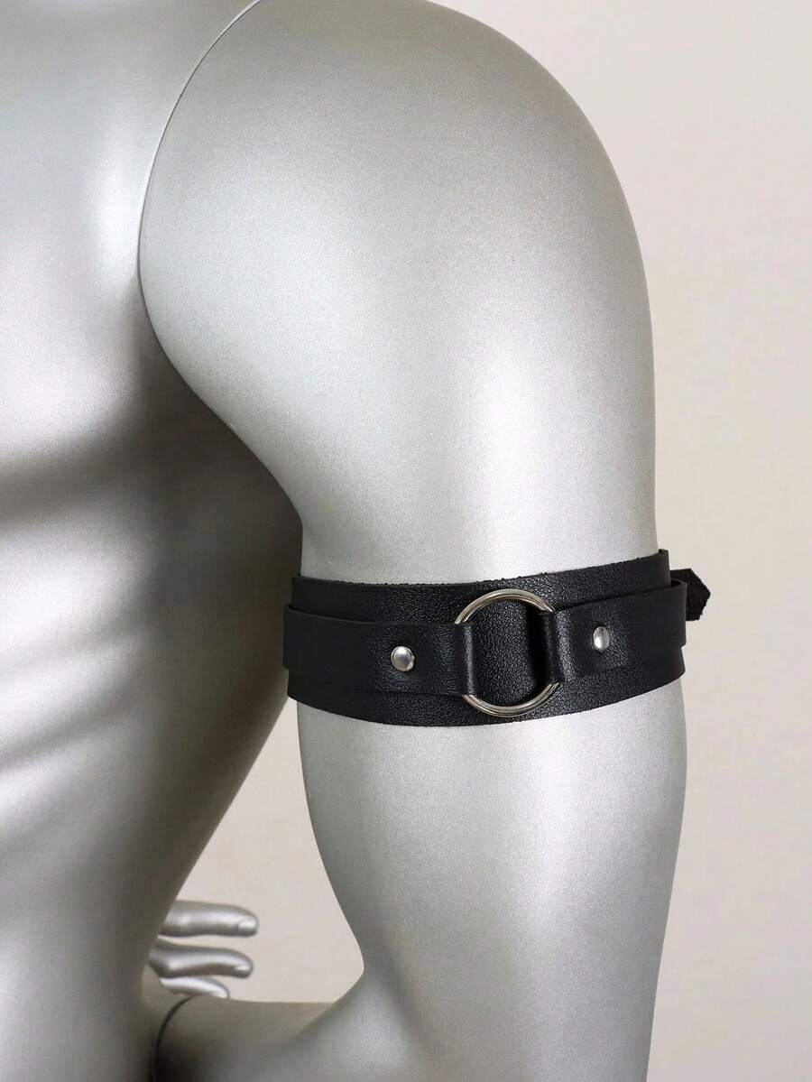 Black gothic PU leather arm cuff band featuring rivet details for men and unisex party accessories.