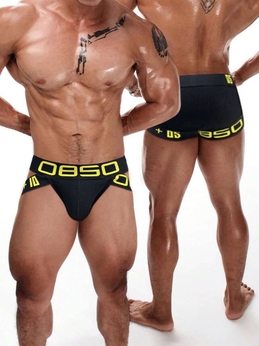 Men's low-rise side-cutout sport brief underwear made of high-stretch knitted cotton fabric