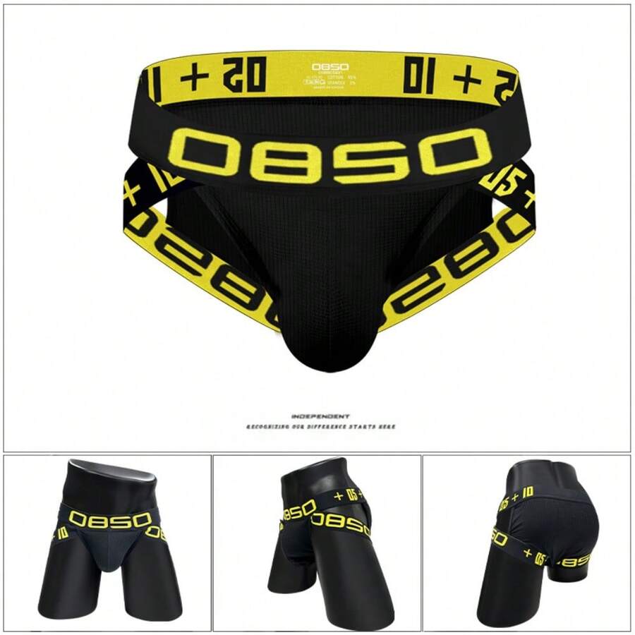 Men's low-rise side-cutout sport brief underwear made of high-stretch knitted cotton fabric