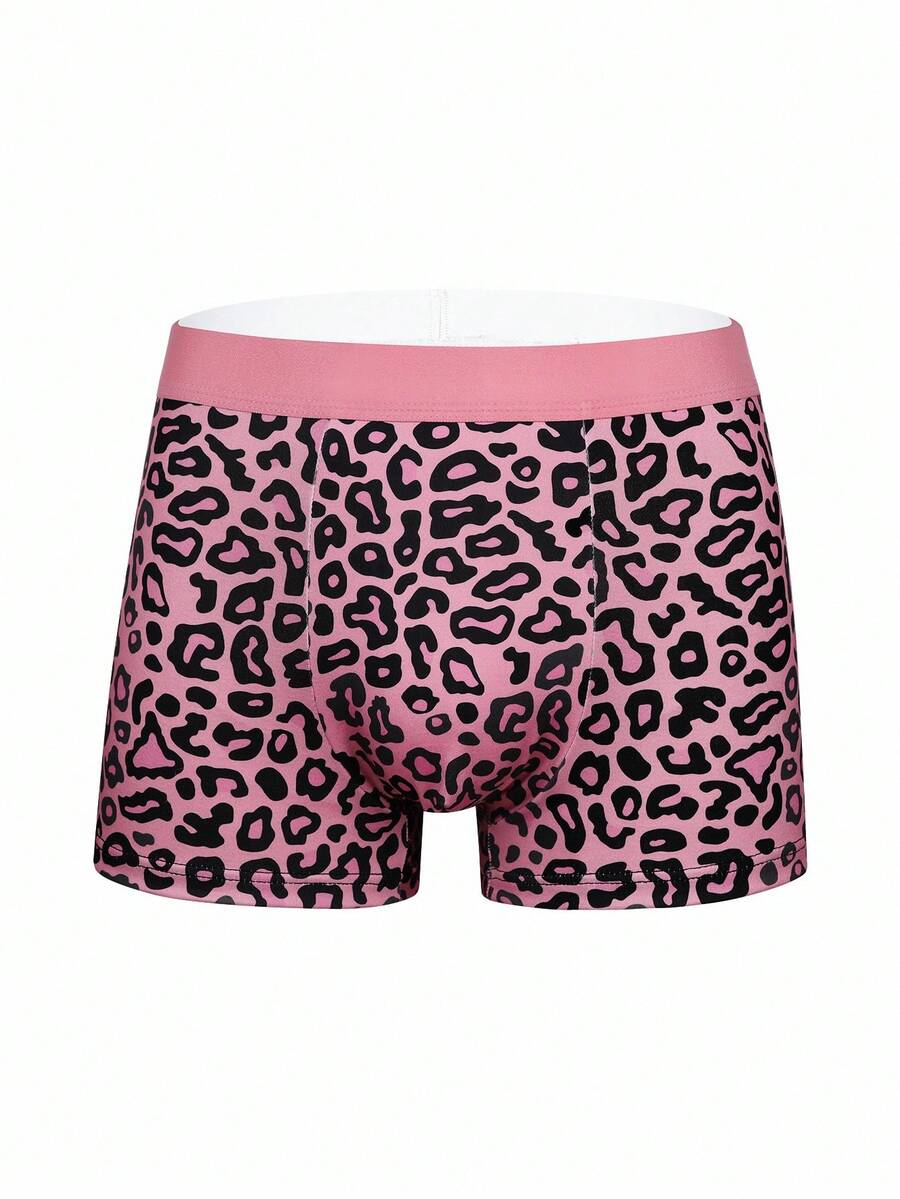 4-pack of men's multicolor leopard print boxer briefs with mid-rise elastic waistband