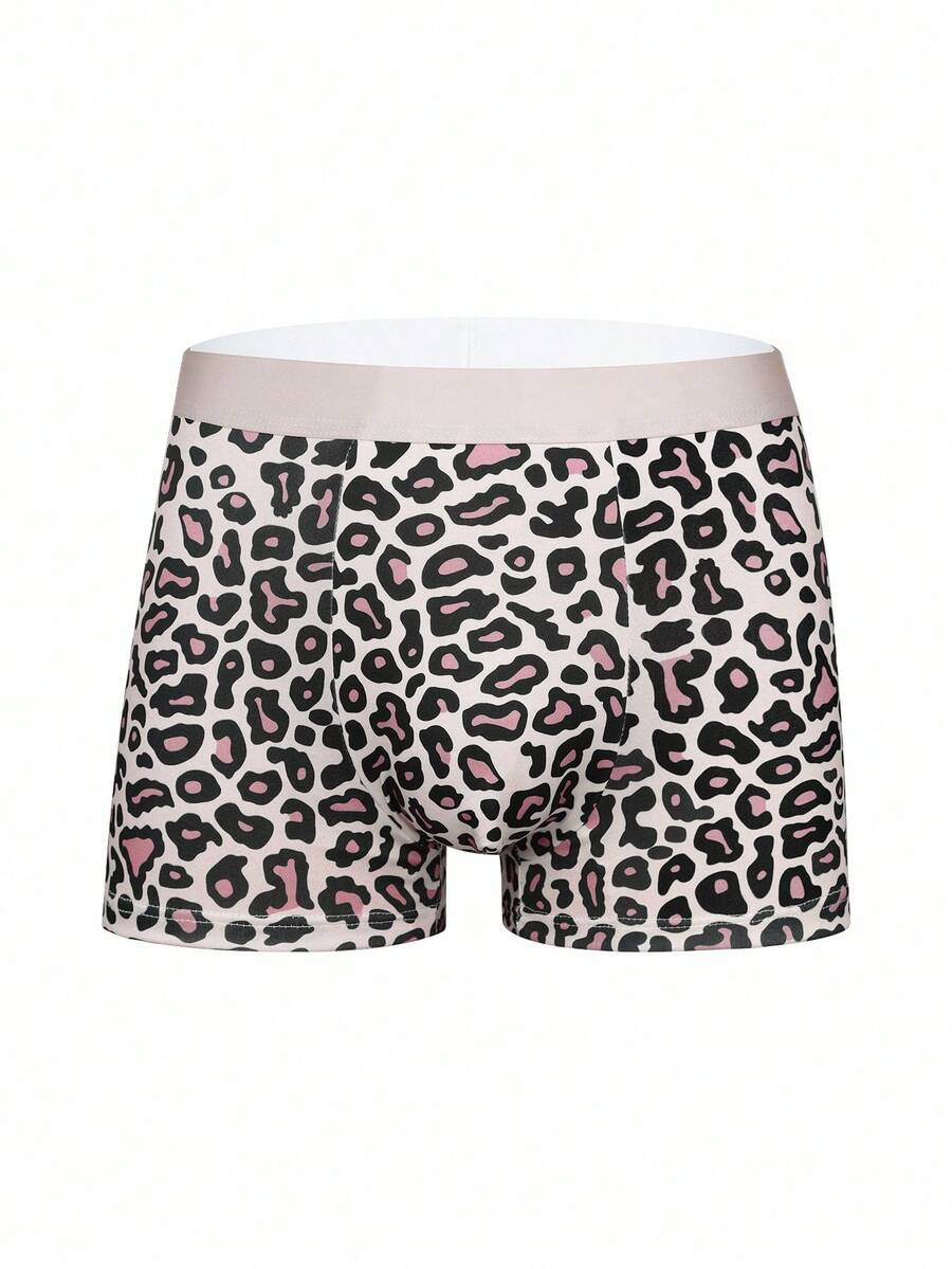 4-pack of men's multicolor leopard print boxer briefs with mid-rise elastic waistband